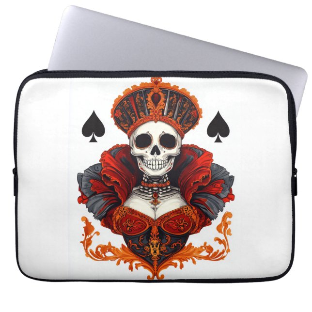 Skull Queen of Spades Laptop Sleeve (Voorkant)