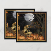 Skull, Rats and Pumpkin Halloween Party Invitation Kaart (Voorkant / Achterkant)