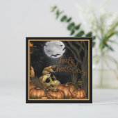 Skull, Rats and Pumpkin Halloween Party Invitation Kaart (Staand voorkant)