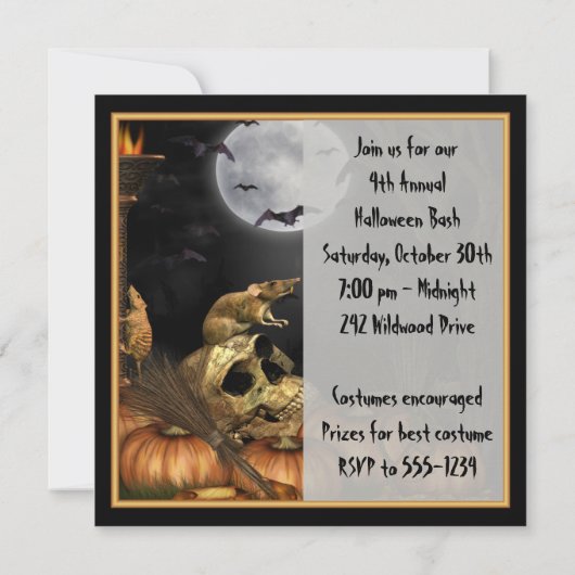 Skull, Rats and Pumpkin Halloween Party Invitation Kaart (Achterkant)
