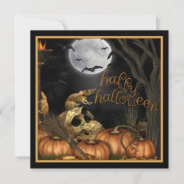 Skull, Rats and Pumpkin Halloween Party Invitation Kaart