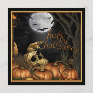 Skull, Rats and Pumpkin Halloween Party Invitation Kaart