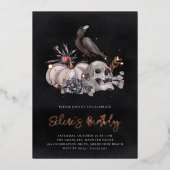 Skull & Raven Halloween Birthday Party Folie Uitnodiging (Voorkant)