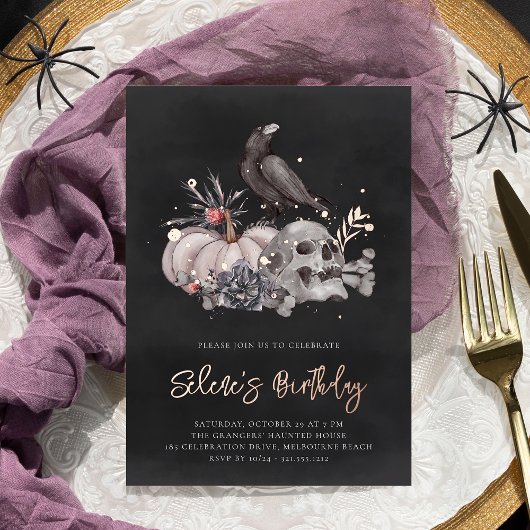 Skull & Raven Halloween Birthday Party Folie Uitnodiging