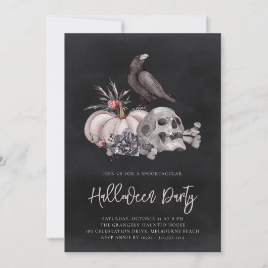 Skull & Raven Halloween Party Kaart (Voorkant)