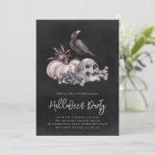 Skull & Raven Halloween Party Kaart (Staand voorkant)