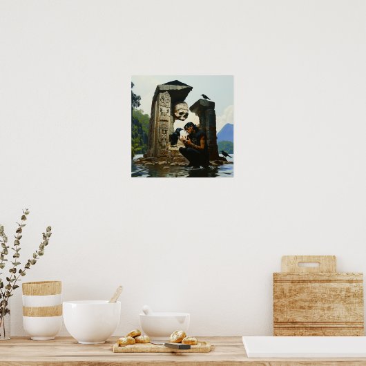 Skull Raven Sepulcher Witchy AI Art Matte Value Poster (Keuken)