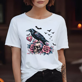 Skull & Raven vleermuizen Rozen Design Roze T-shirt