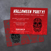 Skull Red Black Halloween Party Kaart