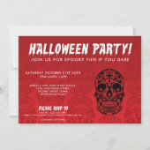 Skull Red Black Halloween Party Kaart (Voorkant)
