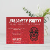 Skull Red Black Halloween Party Kaart (Staand voorkant)