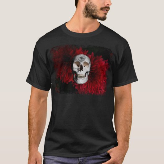 Skull & Red Dahlia met Original Dahlia Drawing T-shirt (Voorkant)