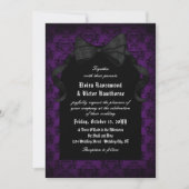 Skull Red Damask Black Bow Gothic Wedding Kaart (Voorkant)