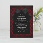 Skull Red Damask Black Bow Gothic Wedding Kaart (Staand voorkant)