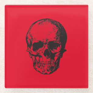 Skull Red Pop Art Glazen Onderzetter