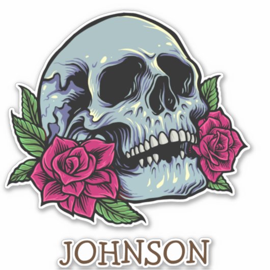 Skull Red Roses Modern Gotisch Sticker (Voorkant)