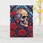 Skull & Red Roses V2 Blank Wenskaart Kaart (Gele Bloem)