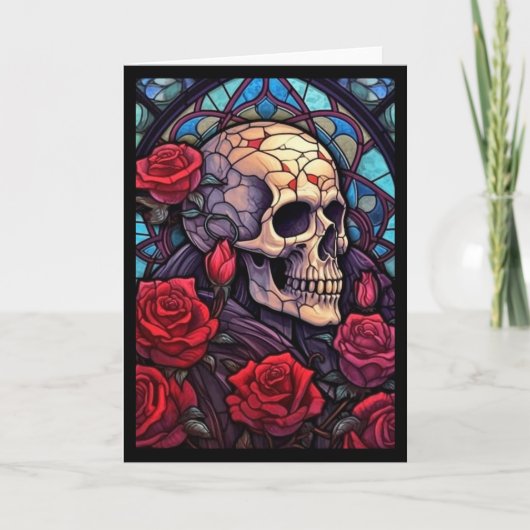 Skull & Red Roses V3 Blank Wenskaart Kaart (Voorkant)