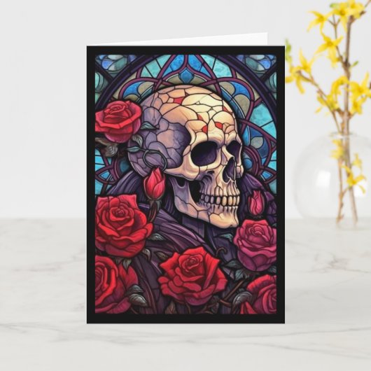 Skull & Red Roses V3 Blank Wenskaart Kaart (Gele Bloem)