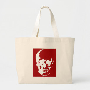 Skull - Red & White Metal Fantasy Art Grote Tote Bag