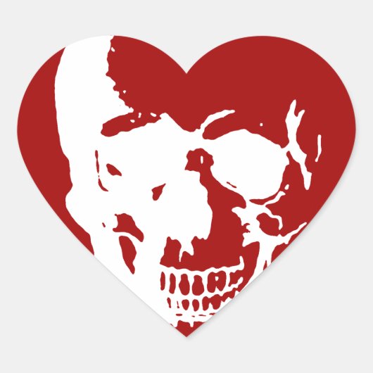 Skull - Red & White Metal Fantasy Art Hart Sticker (Voorkant)