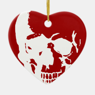 Skull - Red & White Metal Fantasy Art Keramisch Ornament