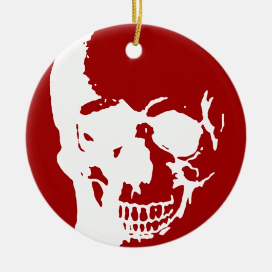 Skull - Red & White Metal Fantasy Art Keramisch Ornament (Voorkant)