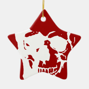 Skull - Red & White Metal Fantasy Art Keramisch Ornament