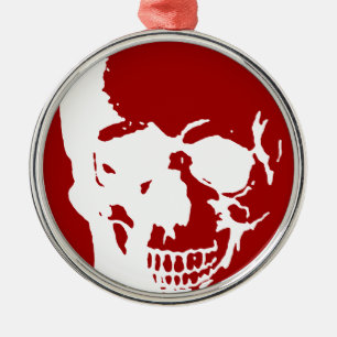 Skull - Red & White Metal Fantasy Art Metalen Ornament