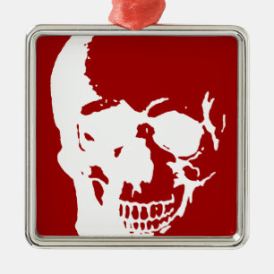 Skull - Red & White Metal Fantasy Art Metalen Ornament