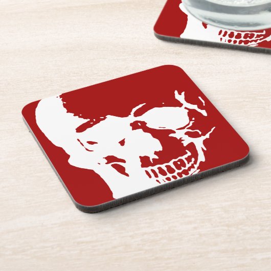 Skull - Red & White Metal Fantasy Art Onderzetter (Linkerzijde)