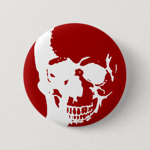 Skull - Red & White Metal Fantasy Art Ronde Button 5,7 Cm