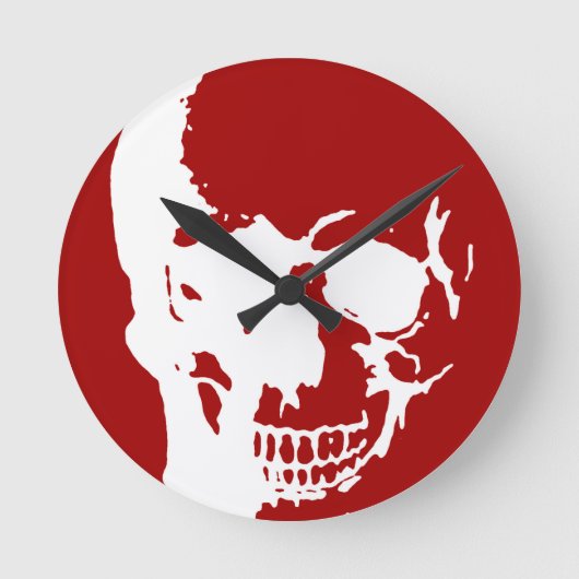 Skull - Red & White Metal Fantasy Art Ronde Klok (Voorkant)