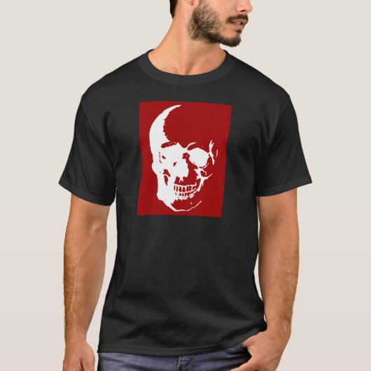 Skull - Red & White Metal Fantasy Art T-shirt (Voorkant)