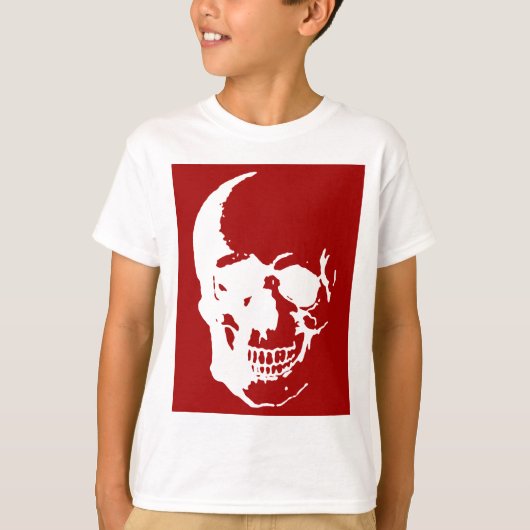 Skull - Red & White Metal Fantasy Art T-shirt (Voorkant)