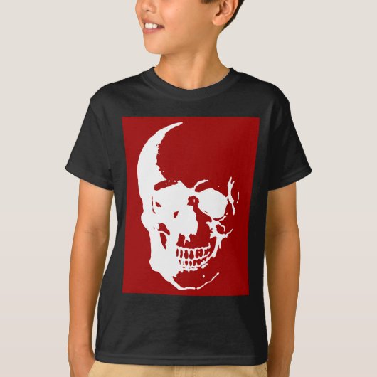 Skull - Red & White Metal Fantasy Art T-shirt (Voorkant)