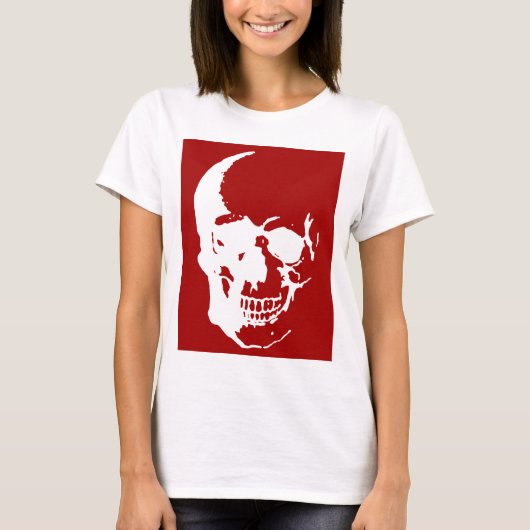 Skull - Red & White Metal Fantasy Art T-shirt (Voorkant)
