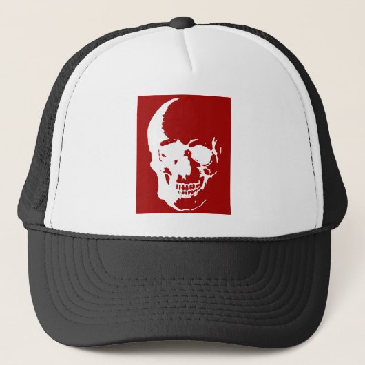 Skull - Red & White Metal Fantasy Art Trucker Pet (Voorkant)