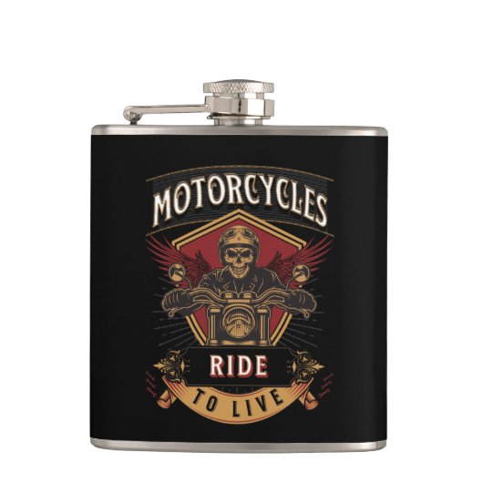 Skull Ride Motorcycles, Ride To Live  Heupfles (Voorkant)