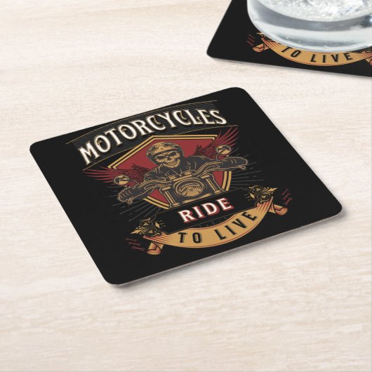 Skull Ride Motorcycles, Ride To Live  Kartonnen Onderzetters (Schuin)
