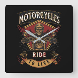 Skull Ride Motorcycles, Ride To Live Vierkante Klok