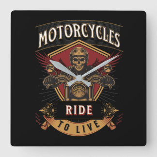 Skull Ride Motorcycles, Ride To Live Vierkante Klok