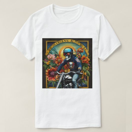 Skull Rider: een gewaagde rit door levendige bloes T-shirt (Design voorkant)