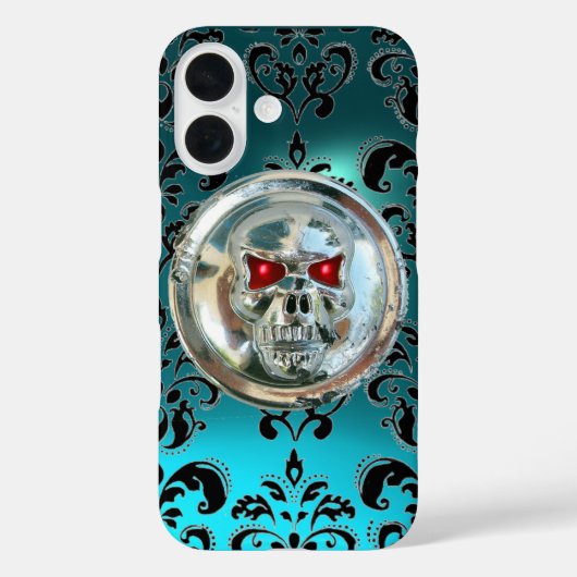 SKULL RIDERS BLAUWGROEN BLUE DAMASK GEM Aquamarine Case-Mate iPhone Case (Achterkant)