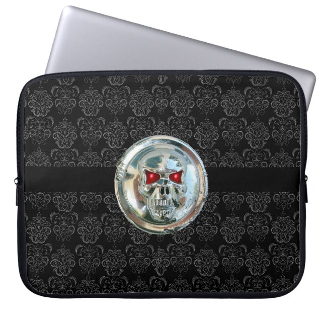 SKULL RIDERS DAMASK grijs zwart Laptop Sleeve (Voorkant)
