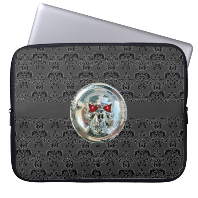 SKULL RIDERS DAMASK grijs zwart Laptop Sleeve (Voorkant)