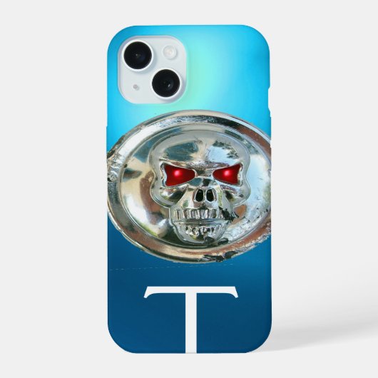 SKULL RIDERS MONOGRAM Aqia Blauw iPhone 15 Case (Achterkant)
