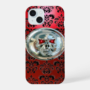 SKULL RIDERS RODE ZWARTE DAMAST iPhone 15 HOESJE