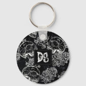 Skull Roos Chalk | Funky Black Gothic White Grunge Sleutelhanger (Voorkant)