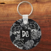 Skull Roos Chalk | Funky Black Gothic White Grunge Sleutelhanger (Voorkant)